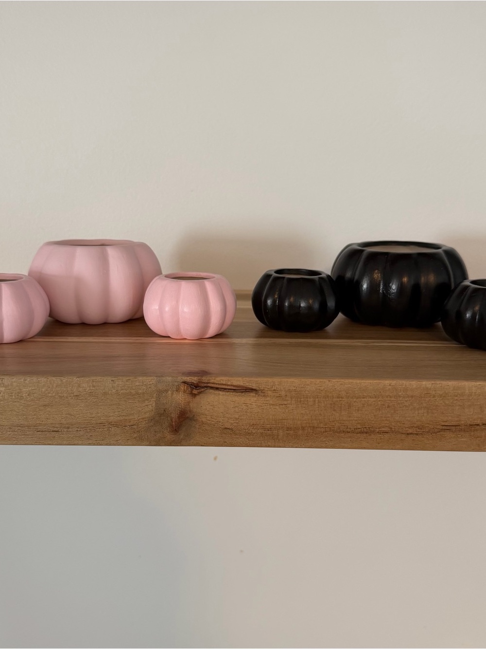 6 Mini Ceramic Pink and Black Pumpkins- Fall Decor